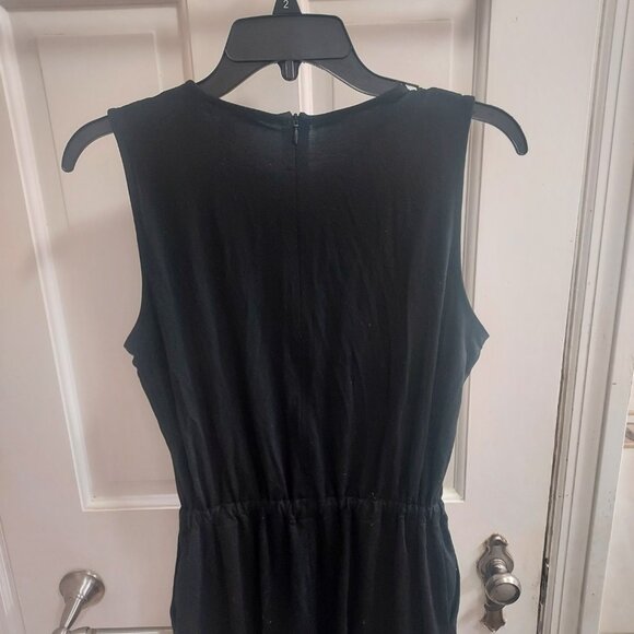 Eileen Fisher Crew Neck Short Jumpsuit Black Drawstring Romper - Picture 2 of 8